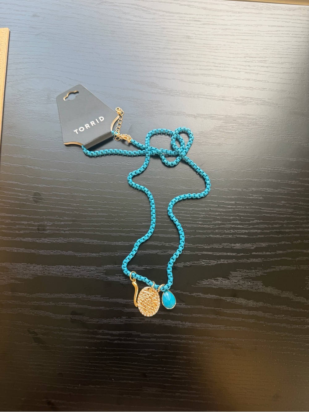torrid Turquoise Beaded Necklace with Gold Textured and Teardrop Charms